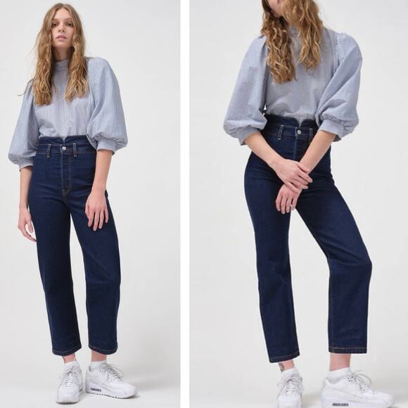 Women's Straight Leg Jeans - Dark Blue - Picture 1 of 9